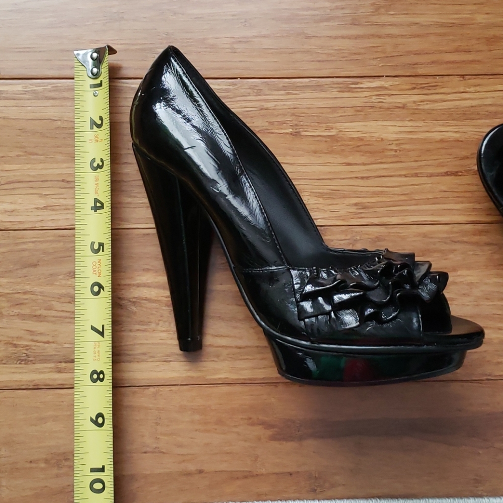 Black Patent Ruffle Peep Toe - Picture 5 of 8